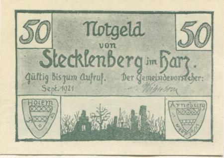 Stecklenberg (heute: Thale) - Gemeinde - September 1921 - 50 Pfennig 