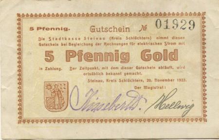 Steinau - Stadt - 20.12.1923 - 5 Gold-Pfennig 