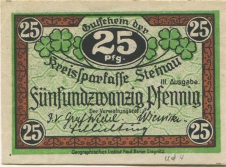 Steinau (heute: PL-Scinawa) - Kreissparkasse - -- - 25 Pfennig 