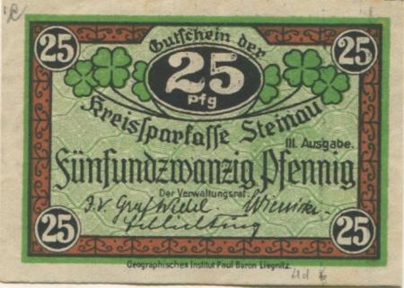 Steinau (heute: PL-Scinawa) - Kreissparkasse - -- - 25 Pfennig 