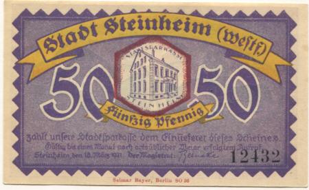 Steinheim - Stadt - 18.3.1921 - 50 Pfennig 