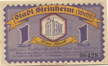 Steinheim - Stadt - 18.3.1921 - 1 Mark 