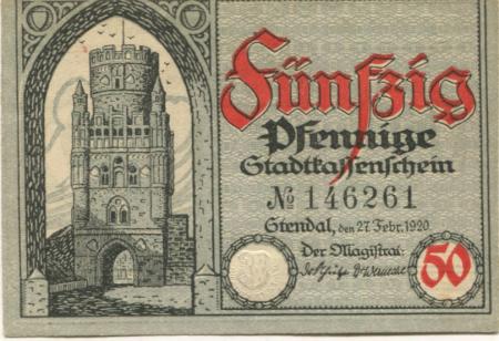 Stendal - Stadt - 27.2.1920 - 31.12.1920 - 50 Pfennig 