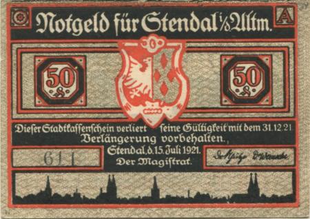 Stendal - Stadt - 15.7.1921 - 31.12.1921 - 50 Pfennig 
