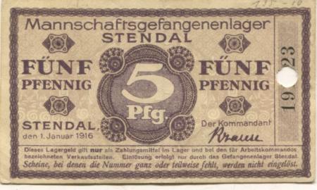 Stendal - Mannschaftsgefangenenlager - 1.11.1916 - 5 Pfennig 