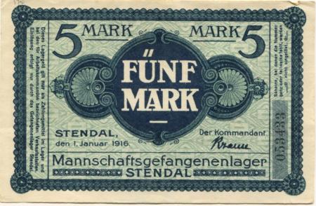 Stendal - Mannschaftsgefangenenlager - 1.11.1916 - 5 Mark 