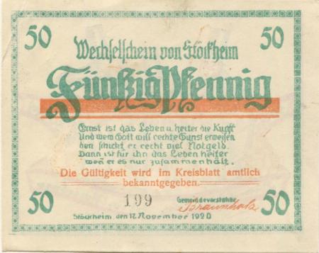 Stöckheim (heute: Northeim) - Gemeinde - 17.11.1920 - 50 Pfennig 