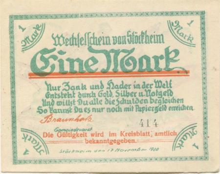 Stöckheim (heute: Northeim) - Gemeinde - 17.11.1920 - 1 Mark 