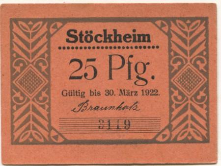 Stöckheim (heute: Northeim) - Gemeinde - - 30.3.1922 - 25 Pfennig 