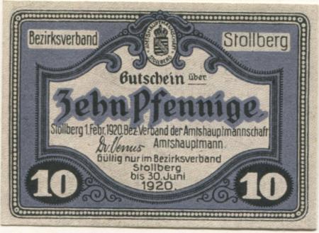 Stollberg - Amtshauptmannschaft - 1.2.1920 - 30.6.1920 - 10 Pfennig 