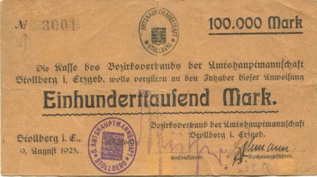 Stollberg - Amtshauptmannschaft - 9.8.1923 - 100000 Mark 