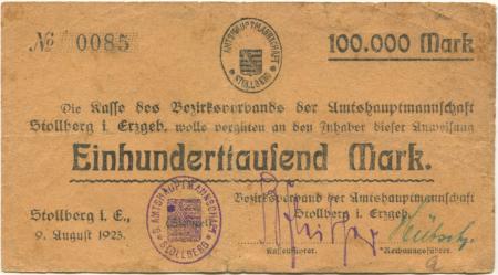 Stollberg - Amtshauptmannschaft - 9.8.1923 - 100000 Mark 