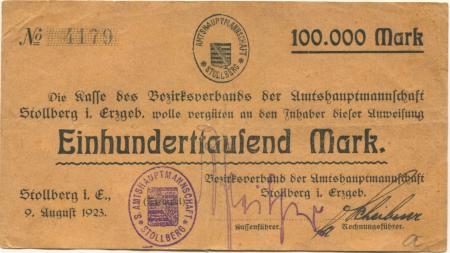 Stollberg - Amtshauptmannschaft - 9.8.1923 - 100000 Mark 