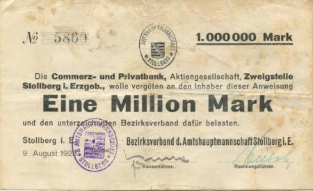 Stollberg - Amtshauptmannschaft - 9.8.1923 - 1 Million Mark 