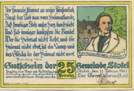 Stotel - Gemeinde - 11.2.1921 - 25 Pfennig 