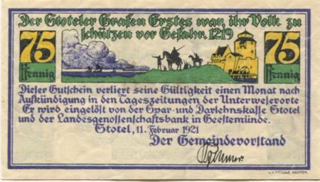 Stotel - Gemeinde - 11.2.1921 - 75 Pfennig 