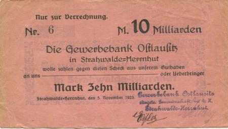 Strahwalde (heute: Herrnhut) - Gewerbebank Ostlausitz eGmbH - 5.11.1923 - 10 Milliarden Mark 