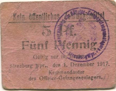 Strasburg (heute: PL-Brodnica) - Offizier-Gefangenenlager - 1.12.1917 - 5 Pfennig 