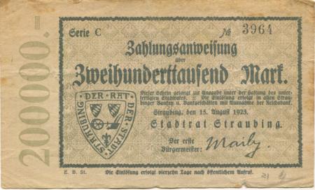 Straubing - Stadt - 15.8.1923 - 200000 Mark 