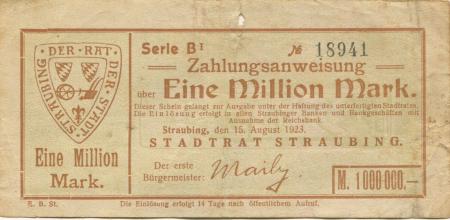 Straubing - Stadt - 15.8.1923 - 1 Million Mark 