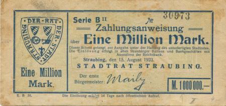 Straubing - Stadt - 15.8.1923 - 1 Million Mark 