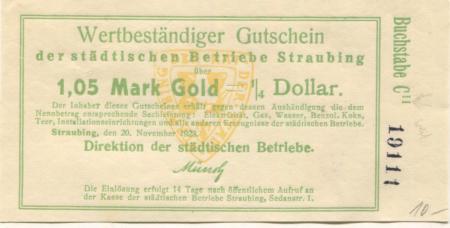 Straubing - Städtische Betriebe, Sedanstr. 1 - 20.11.1923 - 1.05 Gold-Mark 