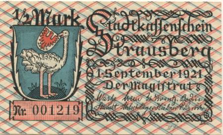 Strausberg - Stadt - 1.9.1921 - 1/2 Mark 