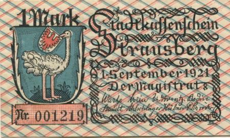 Strausberg - Stadt - 1.9.1921 - 1 Mark 