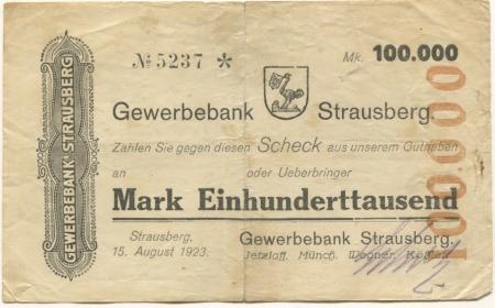 Strausberg - Gewerbebank - 15.8.1923 - 100000 Mark 