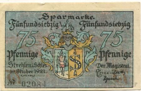 Strehlen (heute: PL-Strzelin) - Stadt - Oktober 1921 - 75 Pfennig 