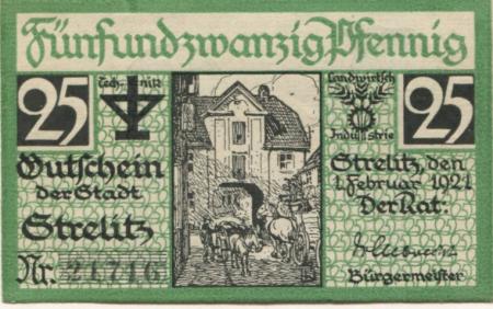 Strelitz (heute: Neustrelitz) - Stadt - 1.2.1921 - 25 Pfennig 