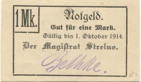 Strelno (heute: PL-Strzelno) - Stadt - - 1.10.1914 - 1 Mark 