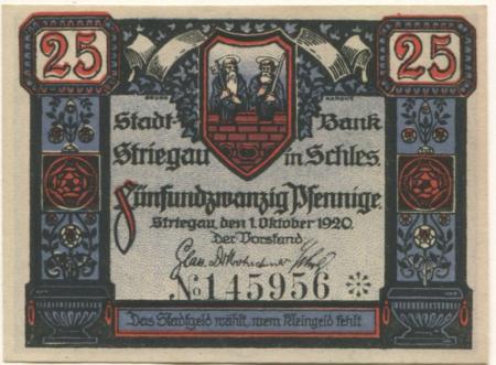 Striegau (heute: PL-Strzegom) - Stadtbank - 1.10.1920 - 25 Pfennig 