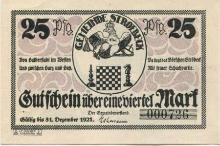 Stroebeck (heute: Halberstadt) - Gemeinde - 31.12.1921 - 25 Pfennig 