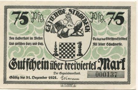 Stroebeck (heute: Halberstadt) - Gemeinde - 31.12.1921 - 75 Pfennig 