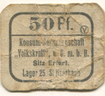 Stützerbach (heute: Ilmenau) - Konsum-Genossenschaft eGmbH, Sitz Erfurt, Lager 25  - -- - 50 Pfennig 