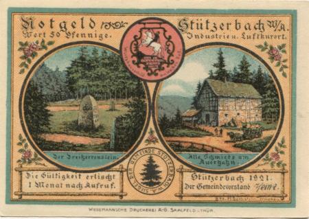 Stützerbach (heute: Ilmenau) - Gemeinde (Weimarer Anteil) - 1921 - 50 Pfennig 