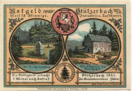 Stützerbach (heute: Ilmenau) - Gemeinde (Weimarer Anteil) - 1921 - 75 Pfennig 