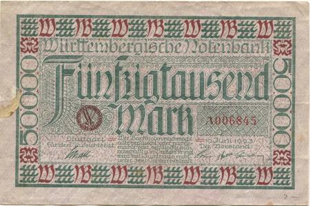 Stuttgart - Württembergische Notenbank - 10.6.1923 - 50000 Mark 