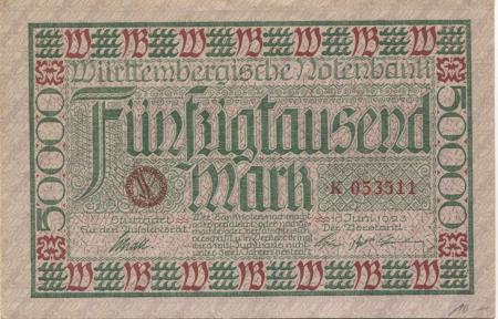 Stuttgart - Württembergische Notenbank - 10.6.1923 - 50000 Mark 