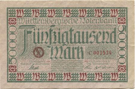 Stuttgart - Württembergische Notenbank - 10.6.1923 - 50000 Mark 