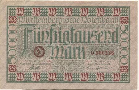 Stuttgart - Württembergische Notenbank - 10.6.1923 - 50000 Mark 