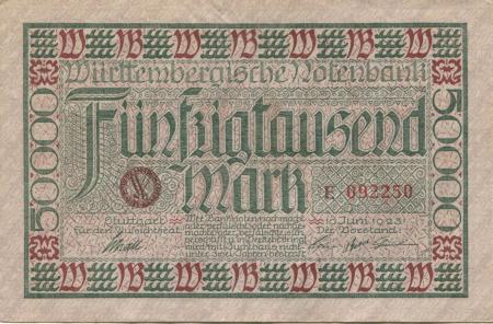 Stuttgart - Württembergische Notenbank - 10.6.1923 - 50000 Mark 