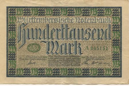 Stuttgart - Württembergische Notenbank - 15.6.1923 - 100000 Mark 