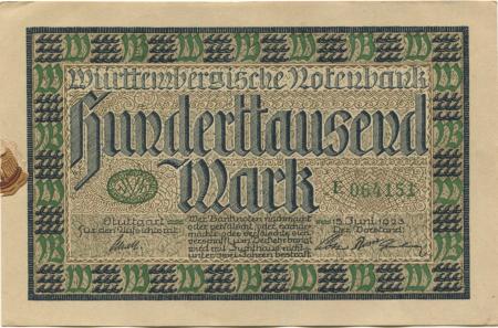 Stuttgart - Württembergische Notenbank - 15.6.1923 - 100000 Mark 