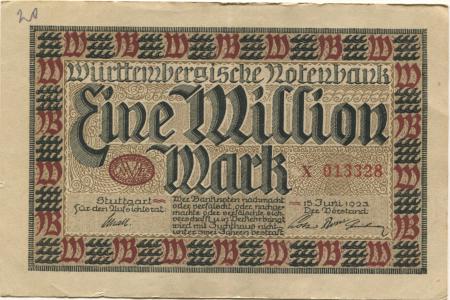Stuttgart - Württembergische Notenbank - 15.6.1923 - 1 Million Mark 