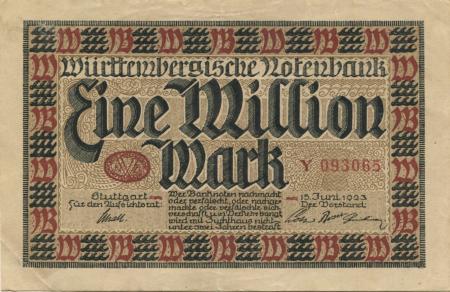 Stuttgart - Württembergische Notenbank - 15.6.1923 - 1 Million Mark 