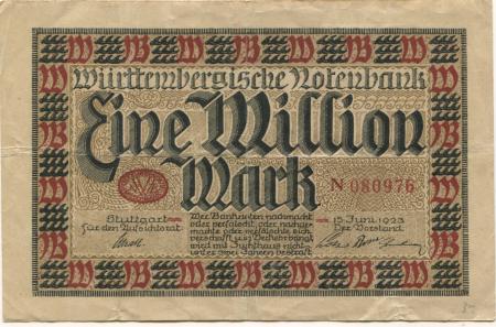 Stuttgart - Württembergische Notenbank - 15.6.1923 - 1 Million Mark 