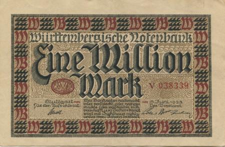 Stuttgart - Württembergische Notenbank - 15.6.1923 - 1 Million Mark 