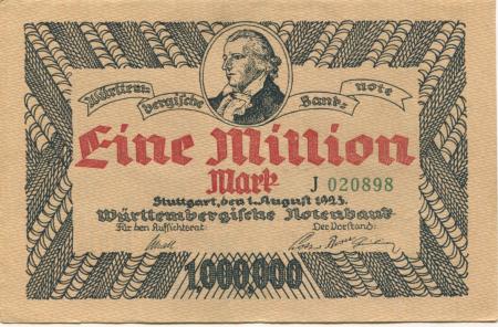 Stuttgart - Württembergische Notenbank - 1.8.1923 - 1 Million Mark 